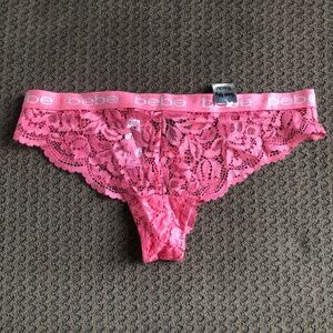 bebe Intimates Lace Panties Sheer Panty Underwear Coral Silver Women Size M NWT